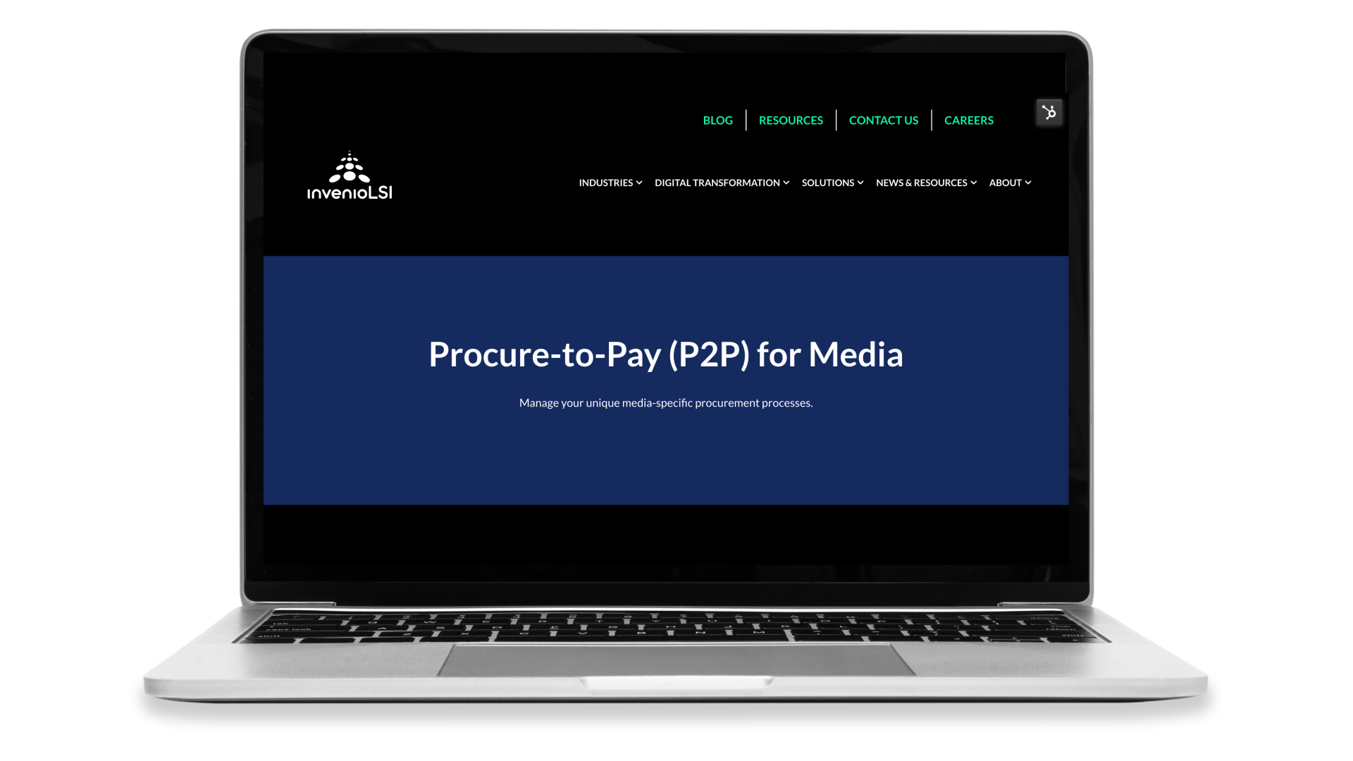 Procure-to-Pay for Media product page on laptop